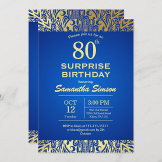 Invitación Mandala Azul con oro 80 cumpleaños