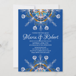 Invitación Mandalá Bohemio Colorido Boda Azul Boho