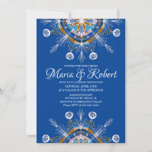 Invitación Mandalá Bohemio Colorido Boda Azul Boho