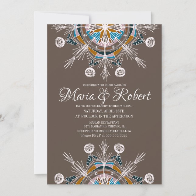 Invitación Mandalá Bohemio Colorido Boda Marrón Boho (Anverso)