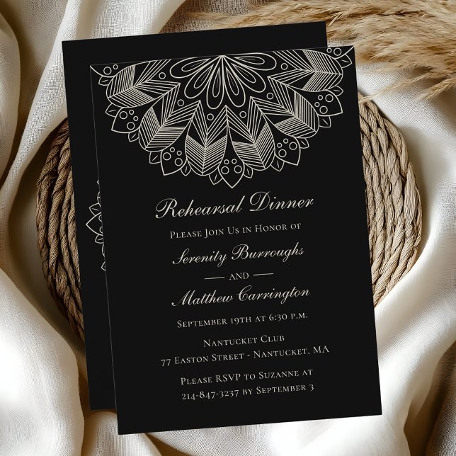 Invitación Mandala Boho Boda negro indio Ensayo Cena (Subido por el creador)