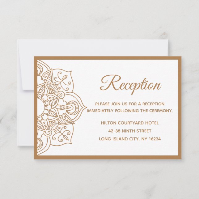 Invitación Mandala Brown Boho Boho Boda india moderna de cose (Anverso)