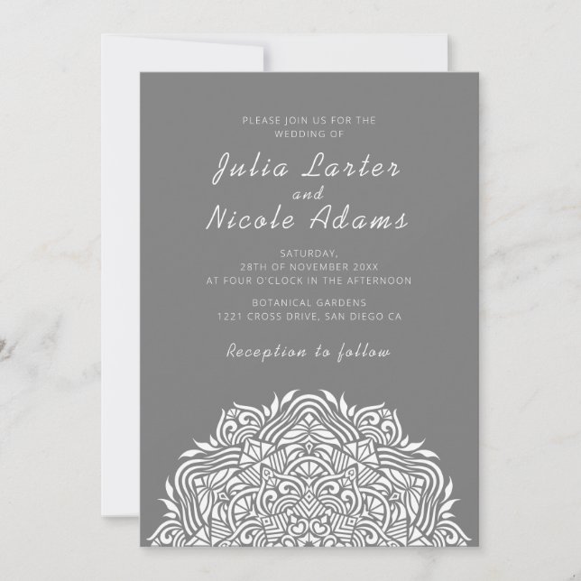 Invitación Mandala de boda con ordenada joya persa (Anverso)