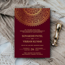 Mándala de boda india tradicional de oro de Borgoñ