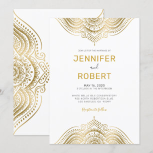 Invitación Mandalá de encaje de flores doradas