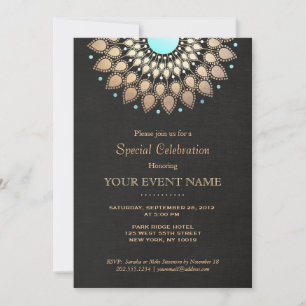 Invitación Mandalá de Loto Dorado Ornamentado Hermoso Negro