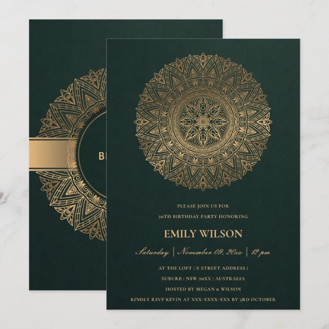 INVITACIÓN MANDALA DE ORO VERDE EN CUALQUIER AÑO 80º PARTIDO  (Anverso / Reverso)