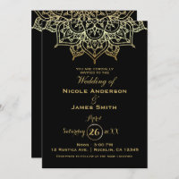 Mandala dorada Moda negra elegante moderna boda