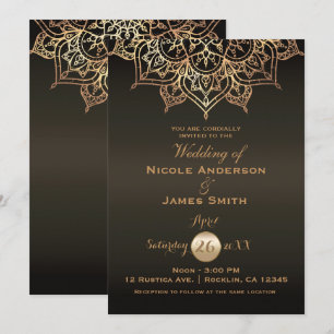 Invitación Mandalá Dorado Bronce Marrón Moderno Elegante Boda