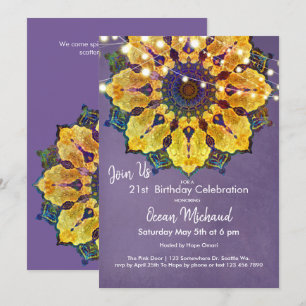 Invitación Mandalá Dorado   Mandala Moderno de Meditación, Pú