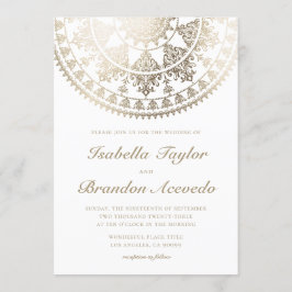 Invitación Mandala elegante del Relieve metalizado dorado de
