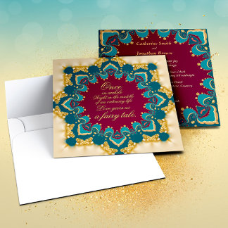 Invitación Mándala exótico romántico dorado burgundy verde az