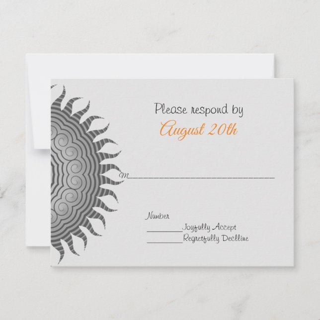 Invitación Mandala Gris en RSVP de Boda Negra (Anverso)