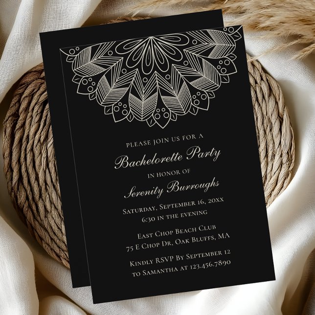 Invitación Mandala India Boho Negro Despedida de Soltera  (Subido por el creador)