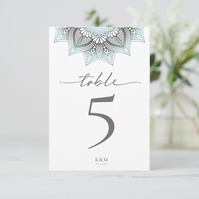 Invitación Mandala Lace Rev Boda Número de tabla Azul ID968 (Anverso de pie)