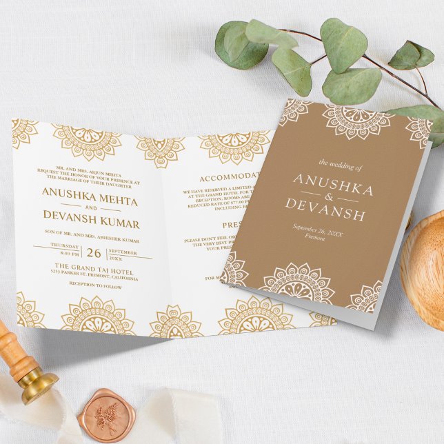 Invitación Mandala marrón tradicional étnico boda india (Subido por el creador)