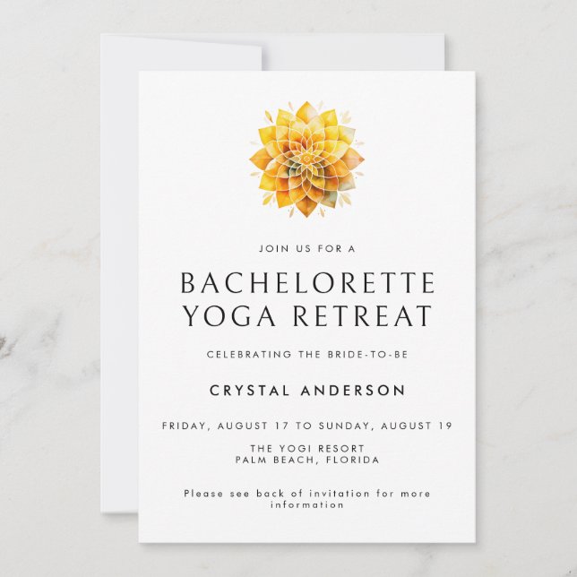 Invitación Mandala moderna amarilla Bachelorette Retiro de yo (Anverso)