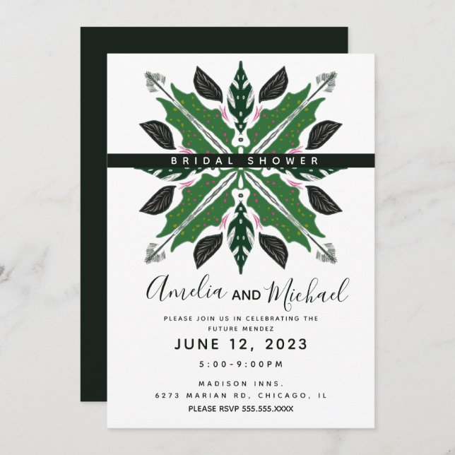 Invitación Mandala moderna dibuja ducha de novia floral (Anverso / Reverso)