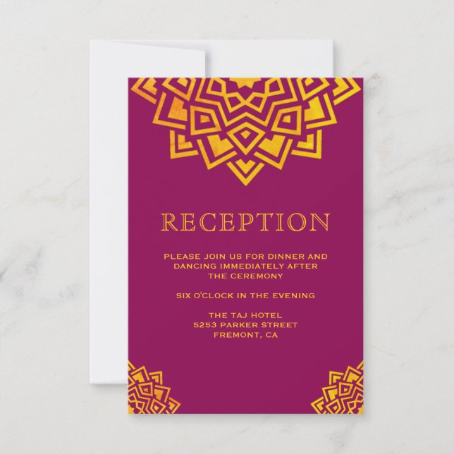 Invitación Mándala moderno de oro rosa para recepción india (Anverso)