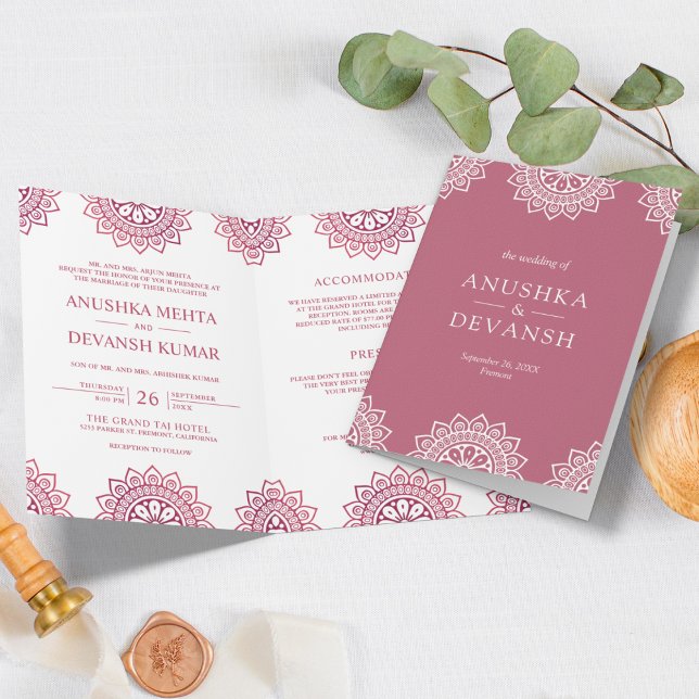 Invitación Mandala Rosa Tradicional Boda Étnica Hindú (Subido por el creador)