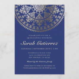 Invitación Mandala solar del Relieve metalizado dorado de las