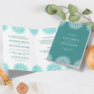 Invitación Mándala Teal Tradicional Boda Étnica Hindú