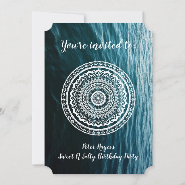 Invitación Mandalas Blancas Deja que el mar te libere (Anverso)