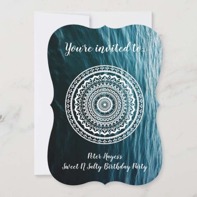 Invitación Mandalas Blancas Deja que el mar te libere (Anverso)