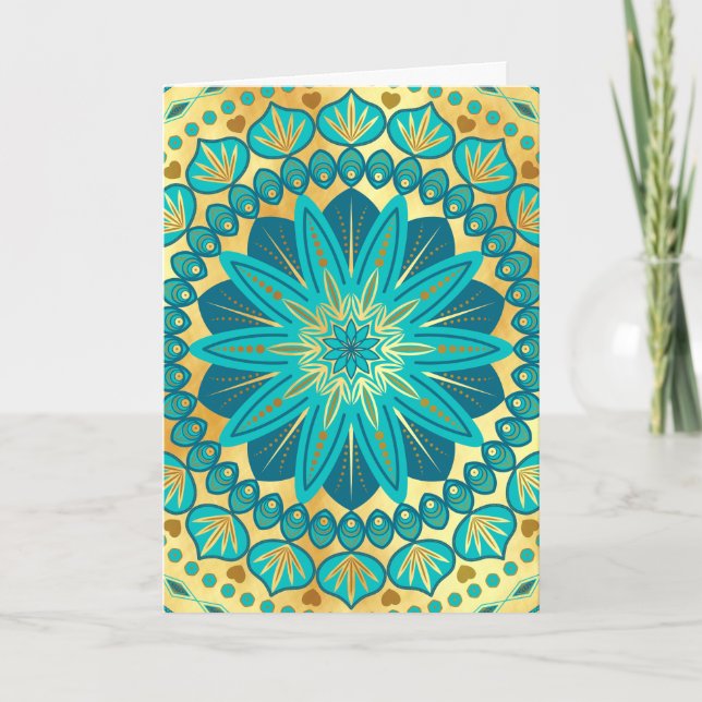 Invitación Mandalas de Flor de Oro Azul (Anverso)