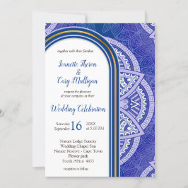 Invitación Mandalas en combinación azul holandés y violeta pá