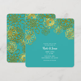 Invitación Mandalas Florales de Oro para Boda y Fiesta