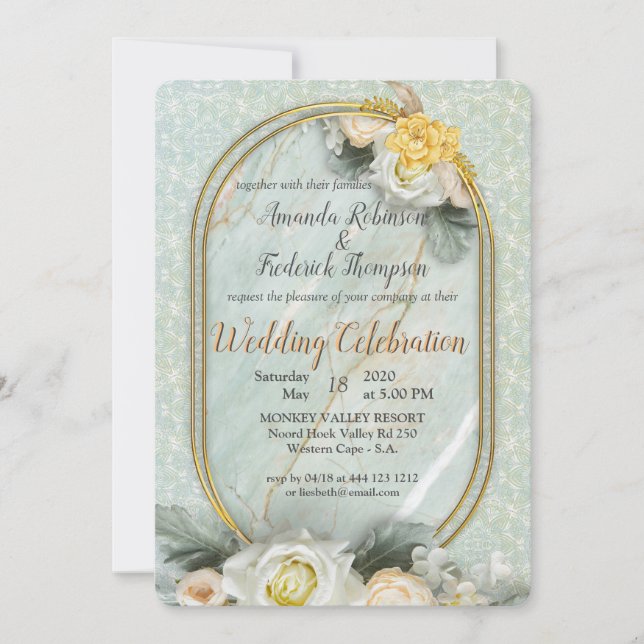 Invitación Mandalas verdes, amarillas y blancas sin foco (Anverso)