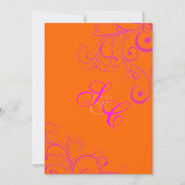 Invitación Mandarín Naranja + Hot PInk Florencia ornamental (Anverso)