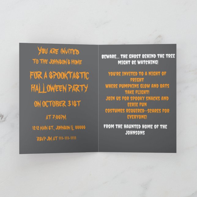 Invitación Mando iluminado por luna con fantasma y calabaza (Interior)