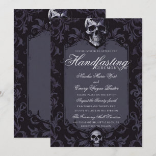 Invitación Manejo de cráneo floral gótico oscuro morado boho