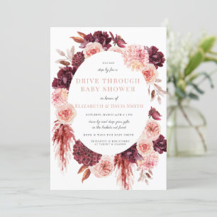Invitación Manejo Floral De Maroon Rosa Por Chica Baby Shower