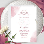 Invitación Mangas de color de agua de Borgoña de moda, Boda d<br><div class="desc">Relájese con esta hermosa invitación a la boda con delicadas y suaves manchas de color burdeos y exquisito monograma botánico dibujado a mano. Detalles modernos de caligrafía escrita a mano. La posibilidad de cambiar "junto con sus padres" la introducción "junto con sus familias", "junto con una gran alegría" o "junto...</div>
