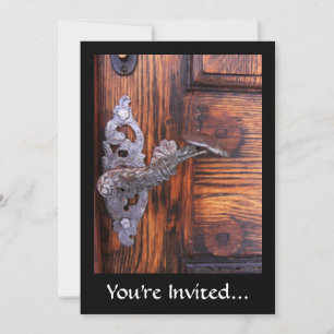 Invitación Mango de puerta de época, inmueble de madera envej