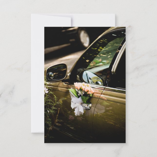 Invitación Mango Rosa Manija de Coche de Boda de Oro Elegante (Reverso)
