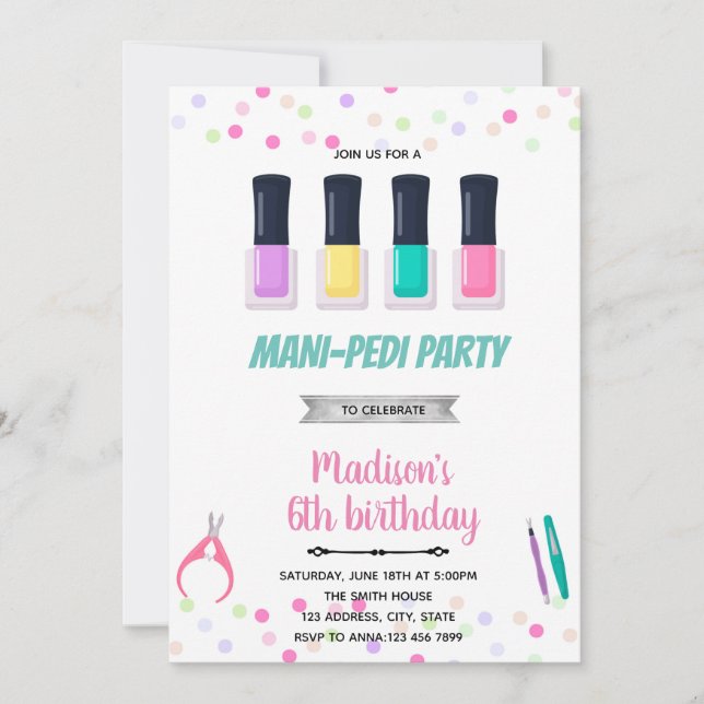 Invitación Mani pedi spa sueño cumpleaños (Anverso)
