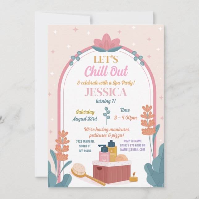 Invitación Manicura de fiesta de cumpleaños del spa Chill Out (Anverso)