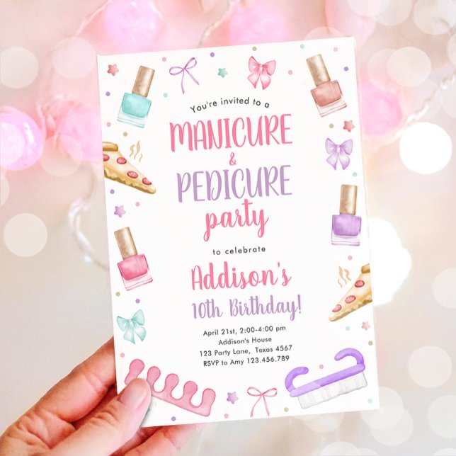 Invitación Manicure and Pedicure Bow Mani-Pedi Party Birthday (Subido por el creador)