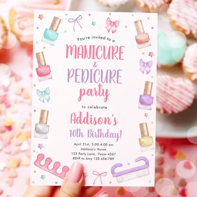 Invitación Manicure and Pedicure Bow Mani-Pedi Party Birthday (Subido por el creador)
