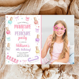 Invitación Manicure and Pedicure Bow Mani-Pedi Party Birthday