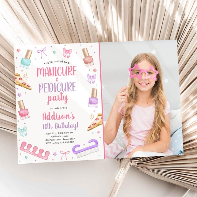 Invitación Manicure and Pedicure Bow Mani-Pedi Party Birthday (Subido por el creador)