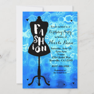 Invitación Mannequina Stand Vintage Retro Blue FASHION Fiesta