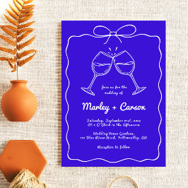 Invitación Mano astuta Leída Elegante Boda Azul Real