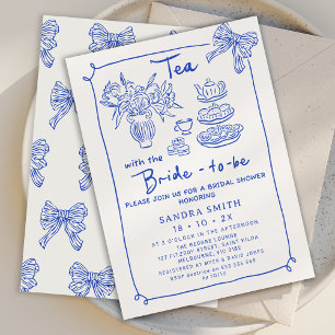 Invitación Mano azul caprichoso Fiesta de té ducha de novia
