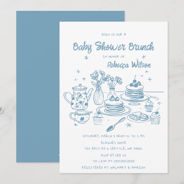 Invitación Mano azul caprichoso niño Baby Shower Brunch (Anverso / Reverso)