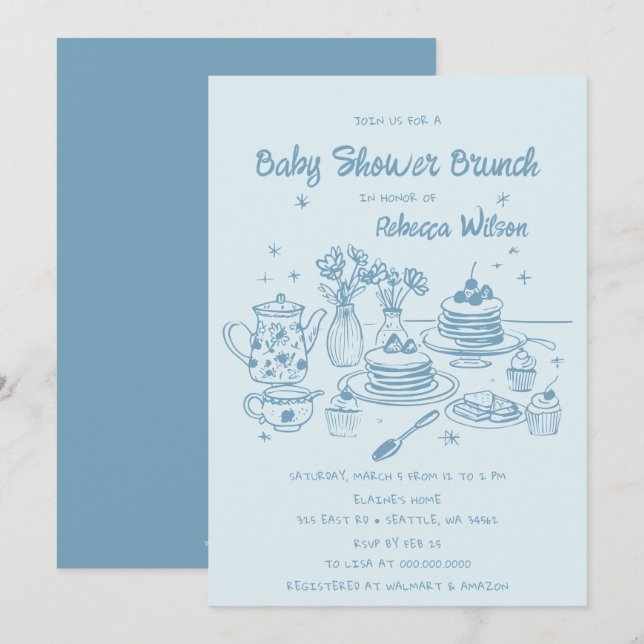 Invitación Mano azul caprichoso niño Baby Shower Brunch (Anverso / Reverso)